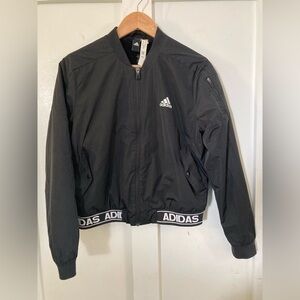 ADIDAS jacket black white logo print out plush lined Small